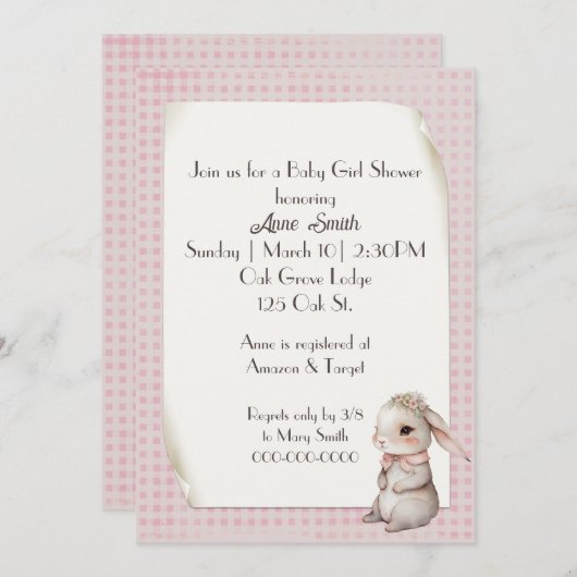 Baby Meisje Boho Bunny Baby shower Kaart (Voorkant / Achterkant)