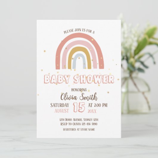 Baby Meisje Boho Regenboog Baby shower Kaart (Staand voorkant)