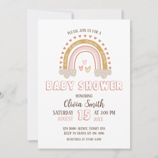 Baby Meisje Boho Regenboog Baby shower Kaart (Voorkant)