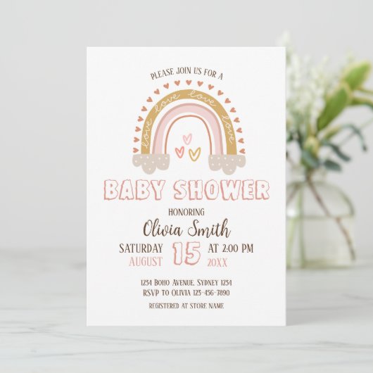 Baby Meisje Boho Regenboog Baby shower Kaart (Staand voorkant)