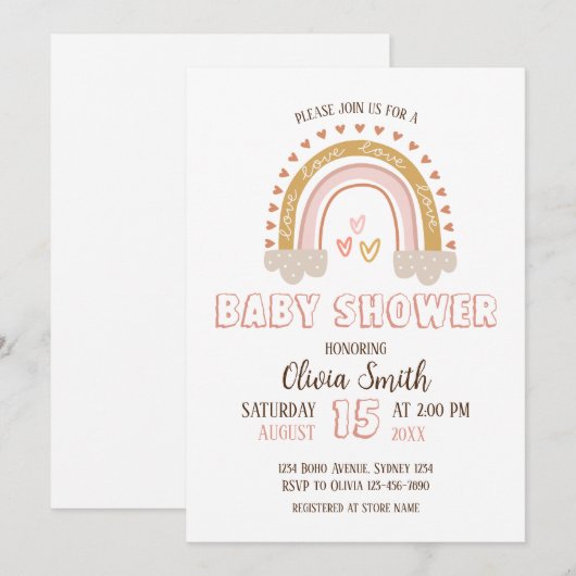 Baby Meisje Boho Regenboog Baby shower Kaart (Voorkant / Achterkant)