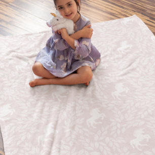 Baby Meisje Bord Roze en Witte Eenhoorn Patroon Fleece Deken