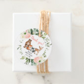 Baby meisje boslanddieren roze groen bedankjes labels (In situ)