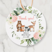 Baby meisje boslanddieren roze groen bedankjes labels (Voorkant)