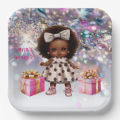 Baby Meisje Bruin Huid Bling Party Papieren Bordje (Voorkant)