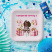 Baby Meisje Bruine Huid 1e Verjaardagsfeest Papieren Bordje (Feest)