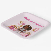 Baby Meisje Bruine Huid 1e Verjaardagsfeest Papieren Bordje (Gebogen)