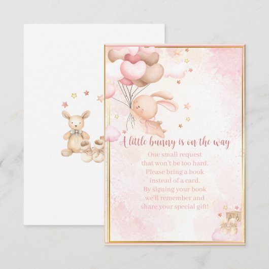 Baby Meisje Bunny Baby shower Boeken voor baby Informatiekaartje (Voorkant / Achterkant)