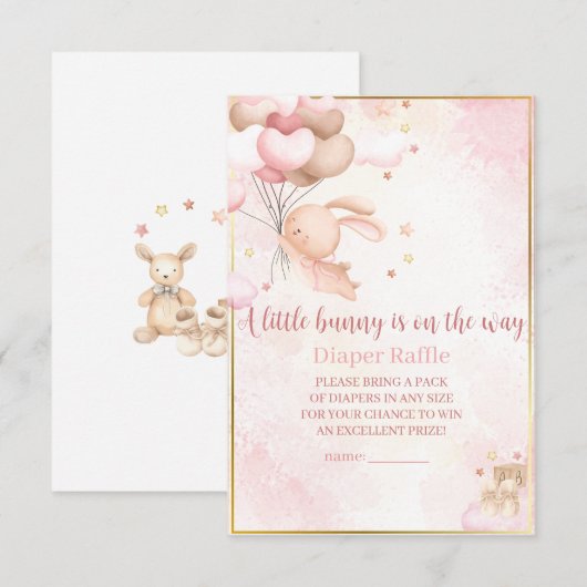 Baby Meisje Bunny Baby shower Luier Raffle Informatiekaartje (Voorkant / Achterkant)