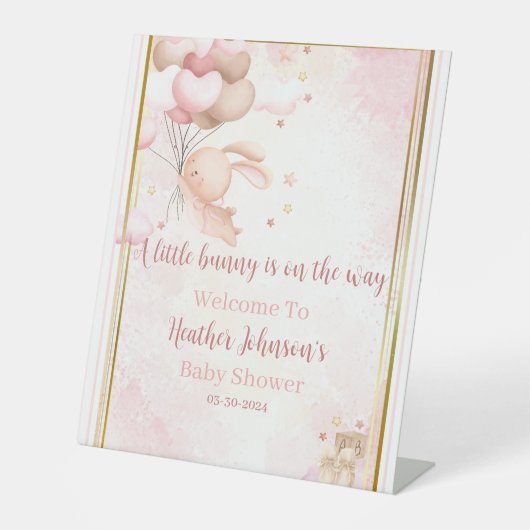 Baby Meisje Bunny Baby shower Reclamebord Met Voetstuk (Voorkant)