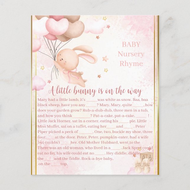 Baby Meisje Bunny Baby shower Spel (Voorkant)