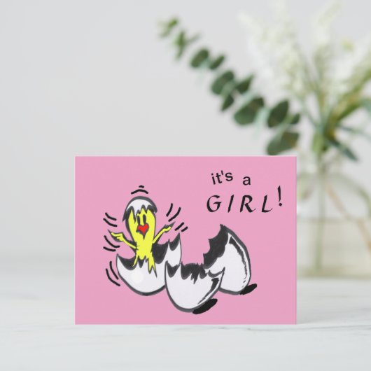 Baby MEISJE Chick Cartoon Briefkaart (Staand voorkant)