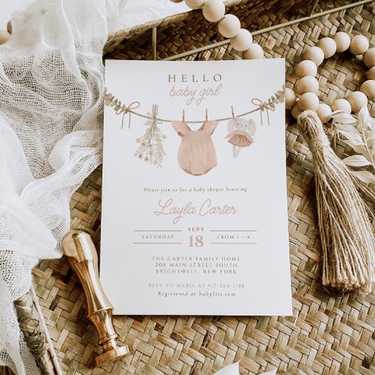 Baby Meisje Clothesline Blush Pink Boho Baby showe Kaart