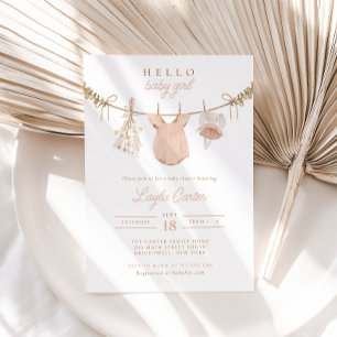 Baby Meisje Clothesline Blush Pink Boho Baby showe Kaart