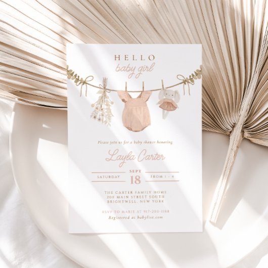 Baby Meisje Clothesline Blush Pink Boho Baby showe Kaart