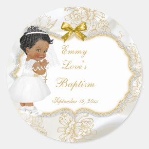 Baby meisje communie doop gouden kruis etnisch ronde sticker