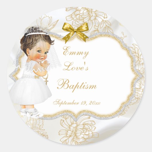 Baby meisje communie doop gouden kruis ronde sticker (Voorkant)