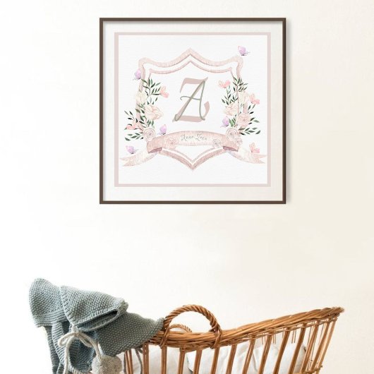 Baby Meisje Crest Monogram Muur Print