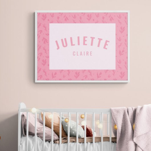 Baby Meisje Custom Naam Print Roze Kwekerij Wall A
