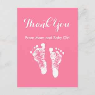 Baby Meisje Dank u Schattigee Roze Pasgeboren Voet Aankondigingskaart