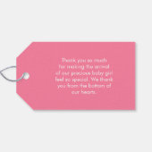 Baby Meisje Dank u Schattigee Roze Pasgeboren Voet Cadeaulabel (Achterkant Horizontaal)