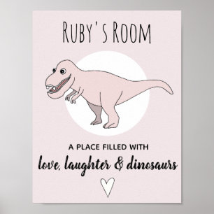 Baby Meisje Doodle Dinosaur Roze T-Rex Naam Kinder Poster