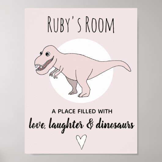 Baby Meisje Doodle Dinosaurus Roze T-Rex Naam Nurs Poster (Voorkant)