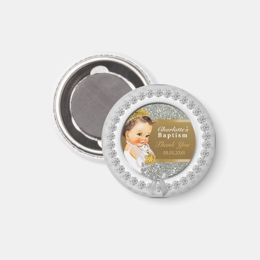 Baby meisje doop dank u aandenken | Goud Zilver Magneet (Voorkant / Achterkant)
