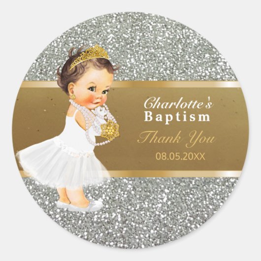 Baby meisje doop dank u gunst | Goud Zilver Ronde Sticker (Voorkant)