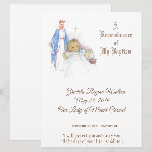 Baby Meisje Doop Doop Maria Certificaat Feestdagenkaart (Voorkant / Achterkant)