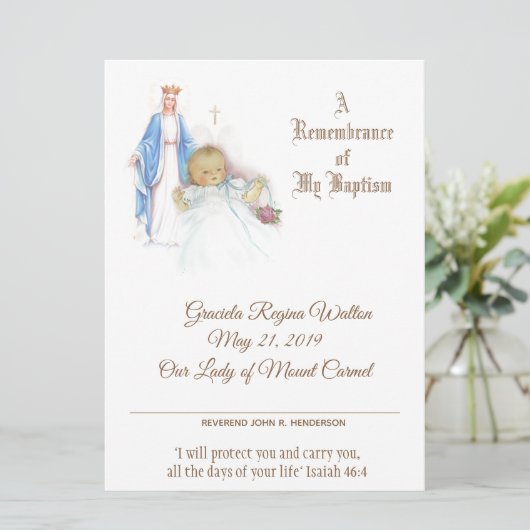 Baby Meisje Doop Doop Maria Certificaat Feestdagenkaart (Staand voorkant)