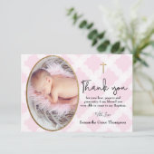 Baby Meisje Doop Doop Roze Wit Dank u Bedankkaart (Staand voorkant)