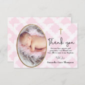 Baby Meisje Doop Doop Roze Wit Dank u Bedankkaart (Voorkant / Achterkant)