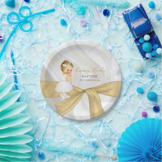 Baby Meisje Doop Doopjurk Cross Papieren Bordje (Feest)
