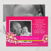 Baby Meisje Doop Fuschia Roze Lotus Bloom Kaart (Voorkant / Achterkant)