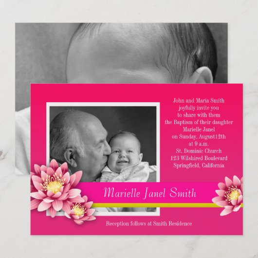 Baby Meisje Doop Fuschia Roze Lotus Bloom Kaart (Voorkant / Achterkant)