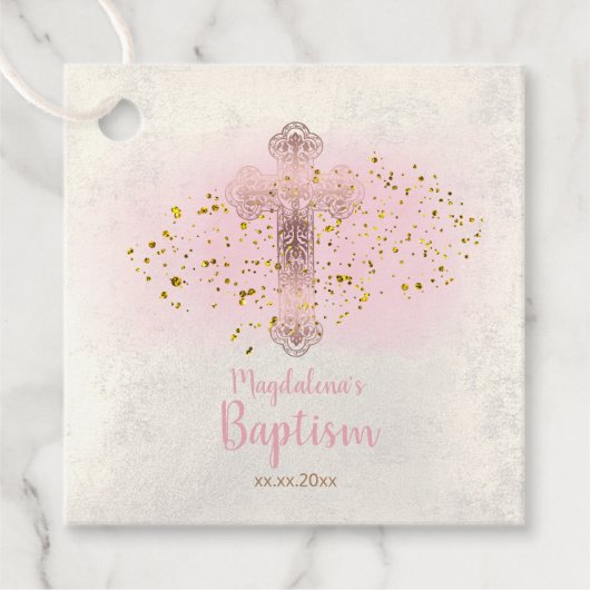 baby meisje doop heilig kruis bedankjes labels (Voorkant)