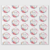 Baby Meisje Doop Naam Datum Roze Bloemen Cross Dov Cadeaupapier (Vlak)