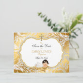 Baby Meisje Doop Opslaan Datum Goud Kruis Save The Date (Staand voorkant)