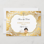 Baby Meisje Doop Opslaan Datum Goud Kruis Save The Date (Voorkant)