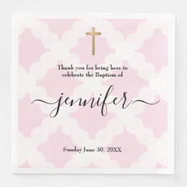 Baby meisje doop roze wit goud servet