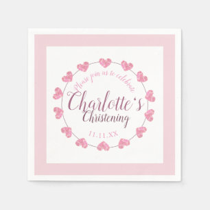 Baby meisje doop roze & wit servet