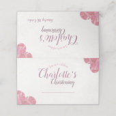 Baby meisje doop roze & witte placecards plaatskaartje (Buitenkant ongevouwen)