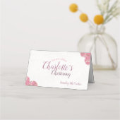 Baby meisje doop roze & witte placecards plaatskaartje (Achterkant)