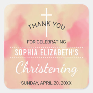 Baby meisje doopsel dank u vierkante sticker