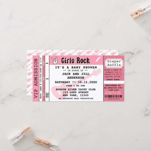 BABY MEISJE DOUCHE CONCERT UITNODIGING (Voorkant / Achterkant in situ)