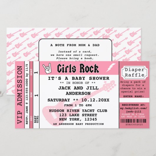 BABY MEISJE DOUCHE CONCERT UITNODIGING (Voorkant / Achterkant)