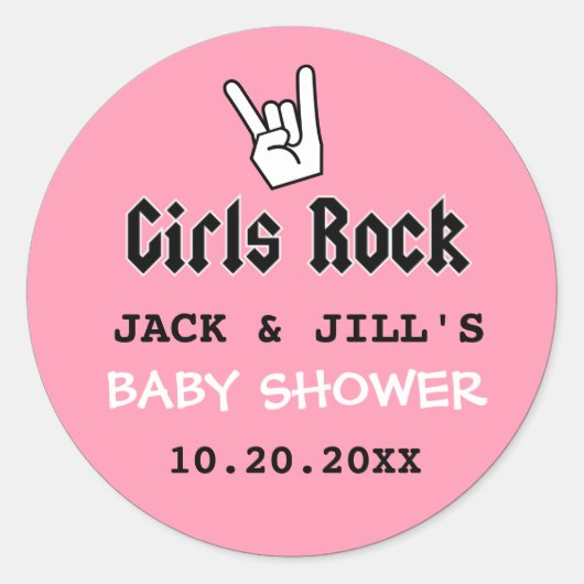 BABY MEISJE DOUCHE CONCERT UITNODIGING RONDE STICKER (Voorkant)