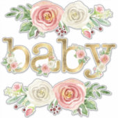 Baby Meisje Douche Decor Waterverf Floral w Gold Sticker (Voorkant)