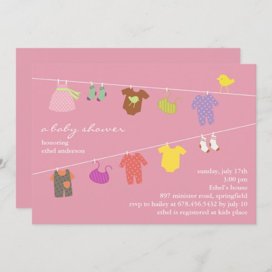 Baby Meisje Douche Flat Uitnodiging (Voorkant / Achterkant)